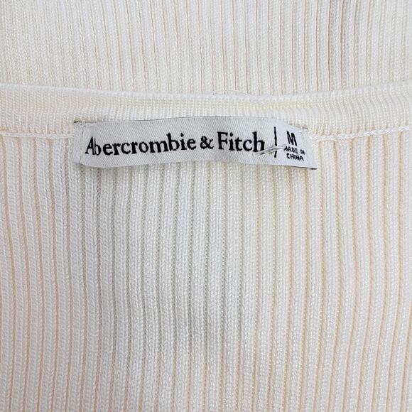 NWOT Abercrombie & Fitch Cream Ribbed Bow Front Top boho Chic Long Sleeve Size M - Picture 7 of 12